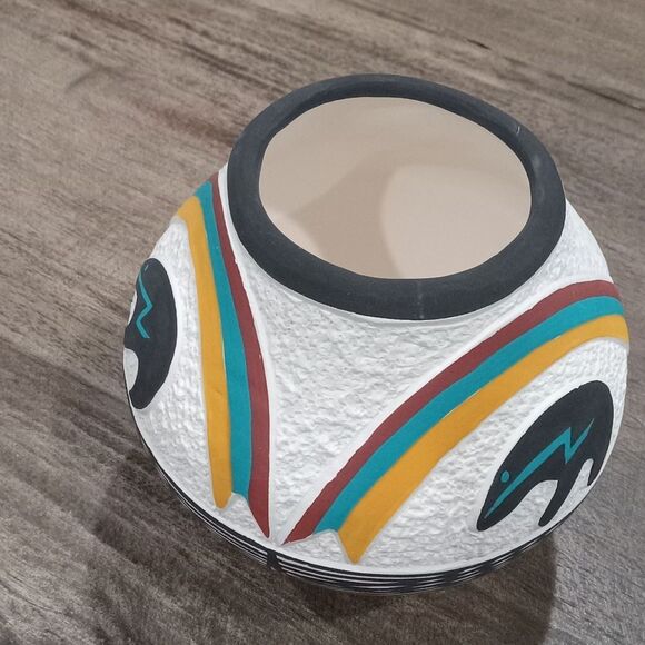 Corrine Louis Acoma NM 1995 Pueblo Fine Line Pottery 2.5" Top Opening 5" Across - Picture 3 of 4